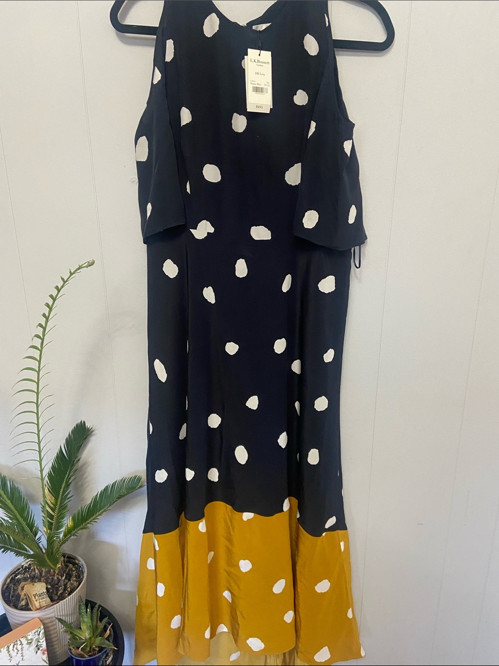 LK Bennett Black and Mustard Polka Dot Maxi Skirt